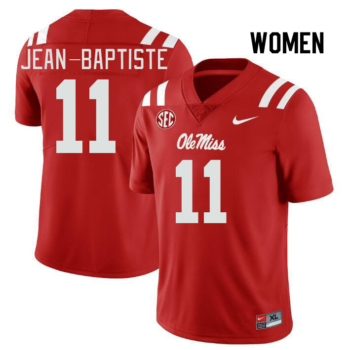 Women #11 Jeremiah Jean-Baptiste Ole Miss Rebels College Football Jerseys Stitched Sale-Red - Click Image to Close